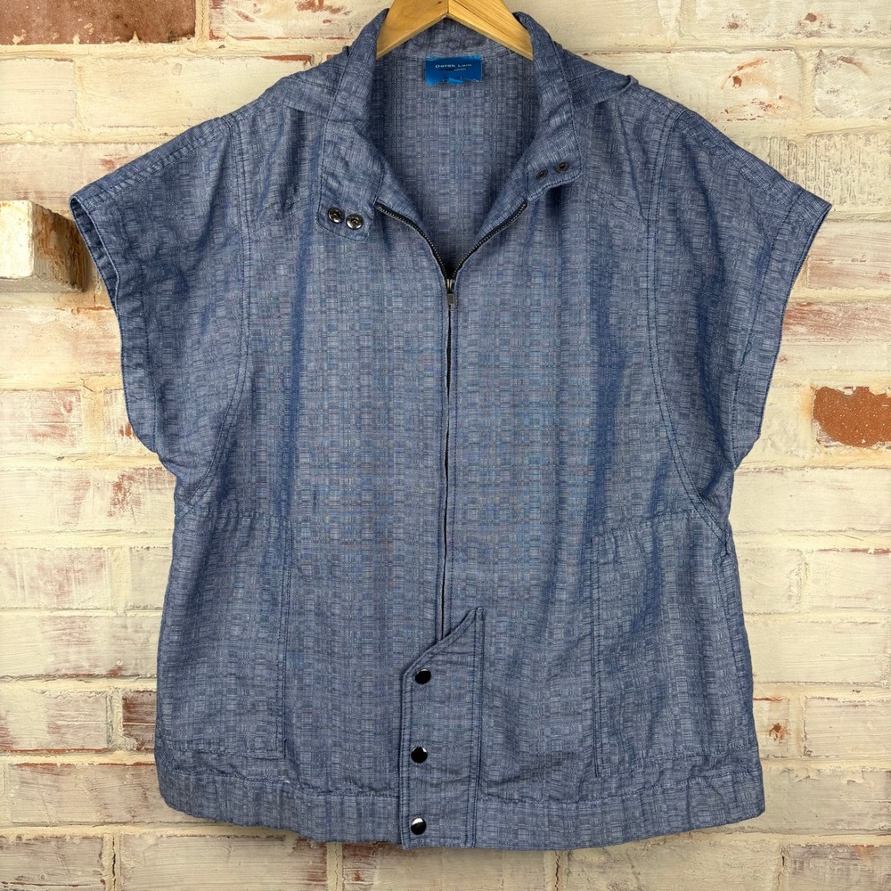 Derek Lam Hooded Zip‎ Jacket Large Indigo Lagenlook Coastal Grandma Artsy Boho